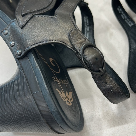 Dansko Nina Metallic Brown Leather Flower Sandals Heels Nailhead Detail Clog 41 - Picture 11 of 16